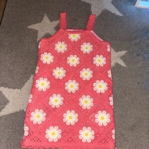 SHEIN Pink Crochet Daisy Knit Tank Dress